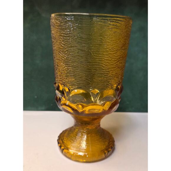 Brockway Glass Monterey Gold Water Wine Goblet. Textured Yellow, Amber Footed - Picture 1 of 5